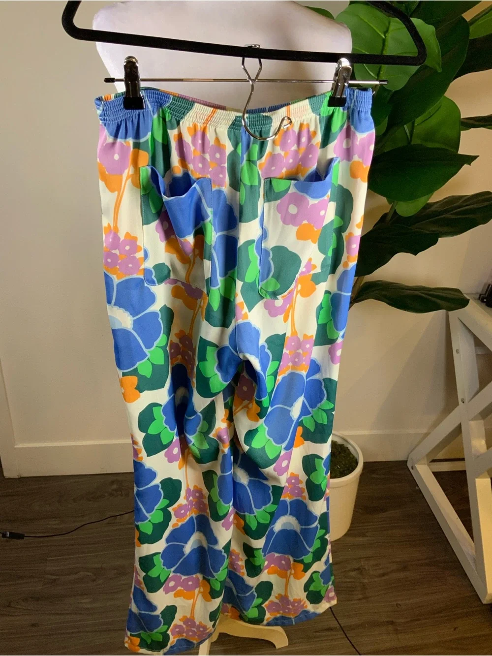 Zara Floral Wide-Leg Pants - Blue, Green & Orange